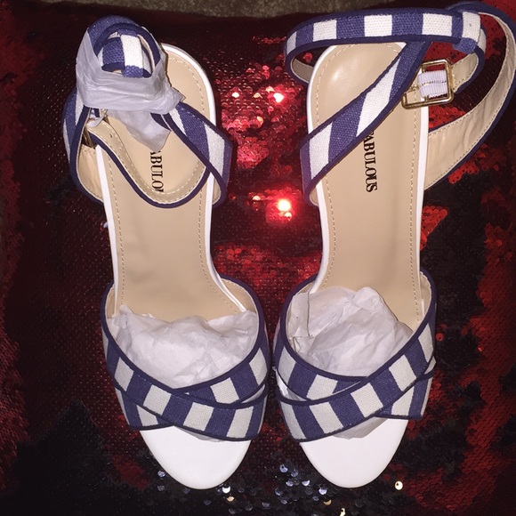 Blue & White Stripe Dress Sandals - Picture 2 of 3